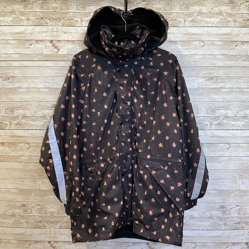CAbi Womens Size M‎ Jacket Rainy Day Black Pink Floral Hooded Reflective 4115